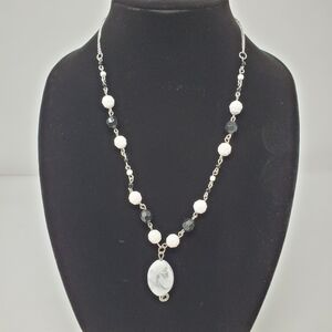 Handmade Black and White Marbled Bead Necklace